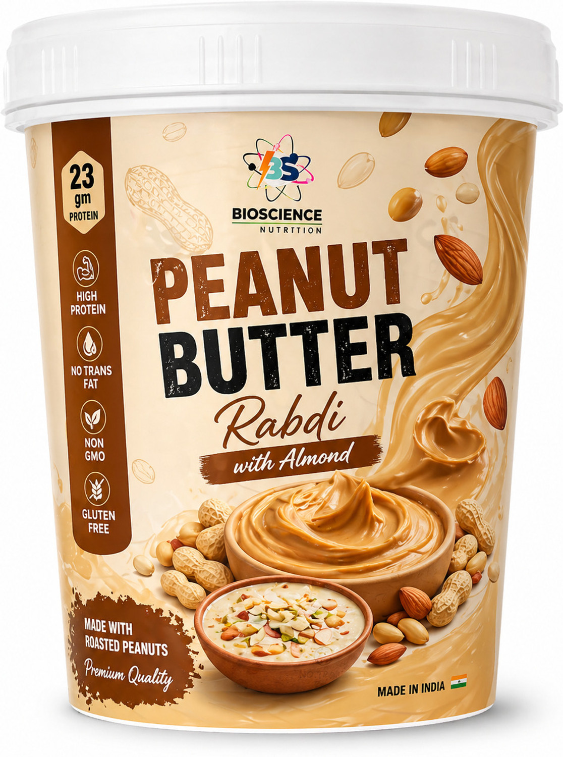 Image of Bioscience Nutrition Peanut Butter - Rabdi with Almond | High Protein, Premium Creamy Spread (1 kg)