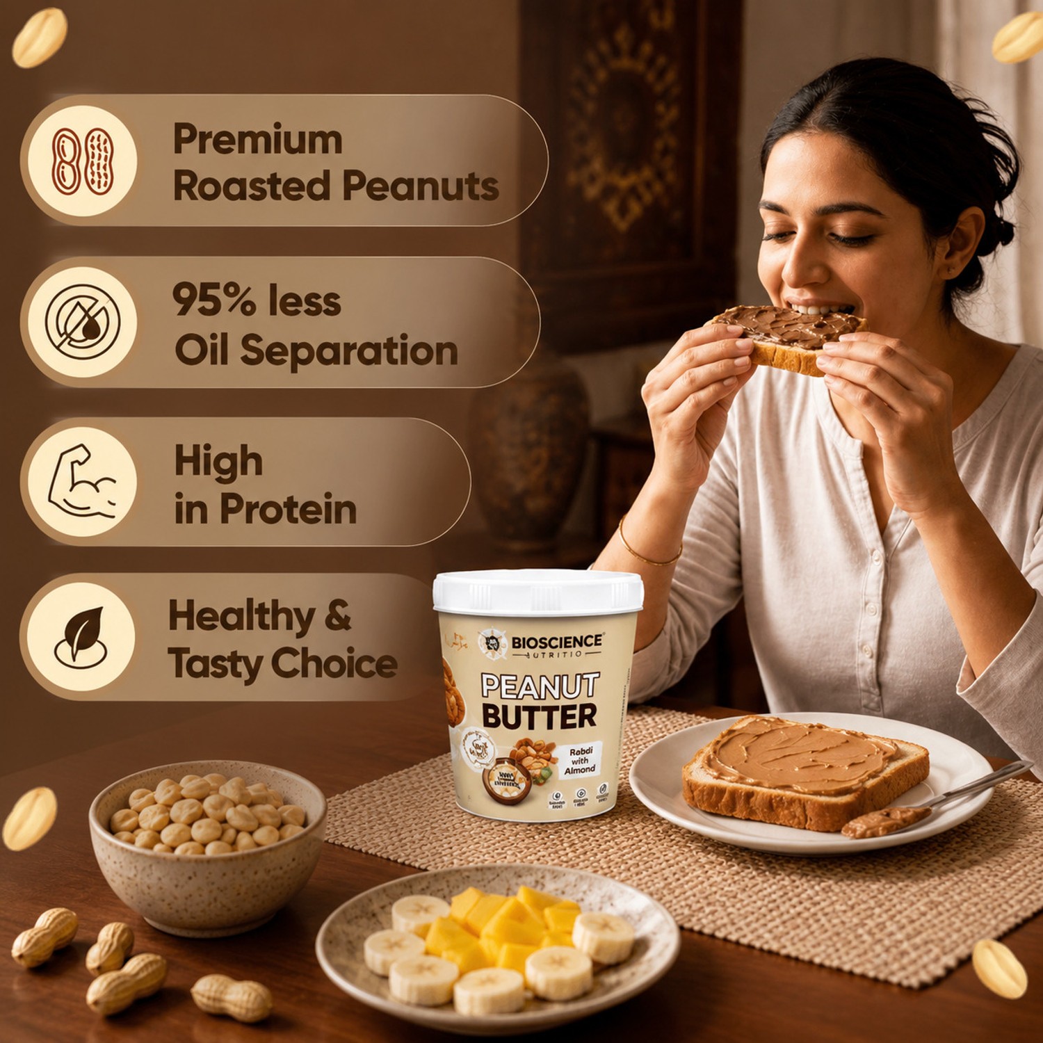 Image of Bioscience Nutrition Peanut Butter - Rabdi with Almond | High Protein, Premium Creamy Spread (1 kg)