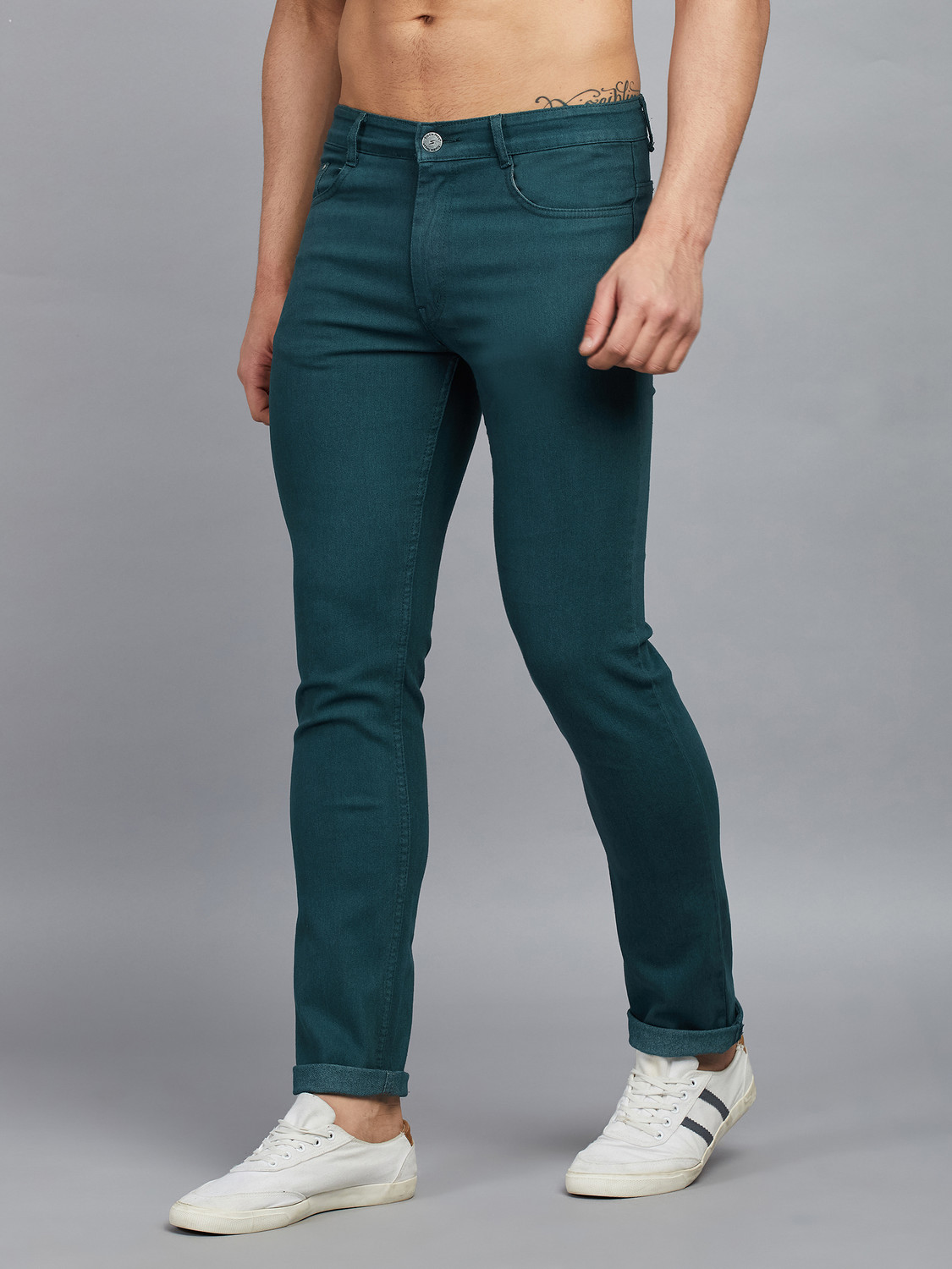 Image of STUDIO NEXX Men Regular Mid Rise Dark Green Jeans
