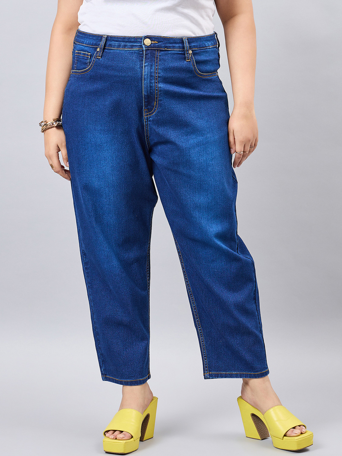 Image of Style Quotient Women Wide Leg Mid Rise Blue Jeans