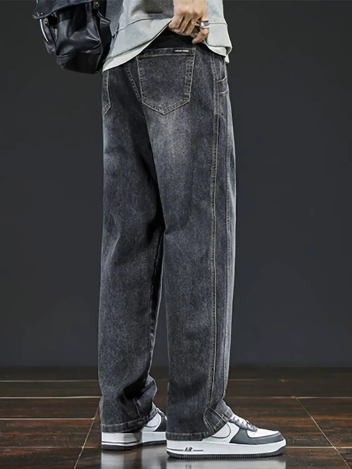 Image of FUDE PRIDE Men Baggy Fit Mid Rise Grey Jeans