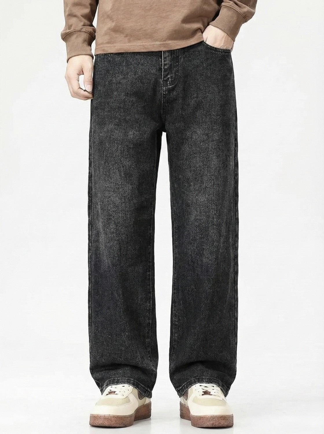 Image of METRONAUT Men Regular Mid Rise Black Jeans