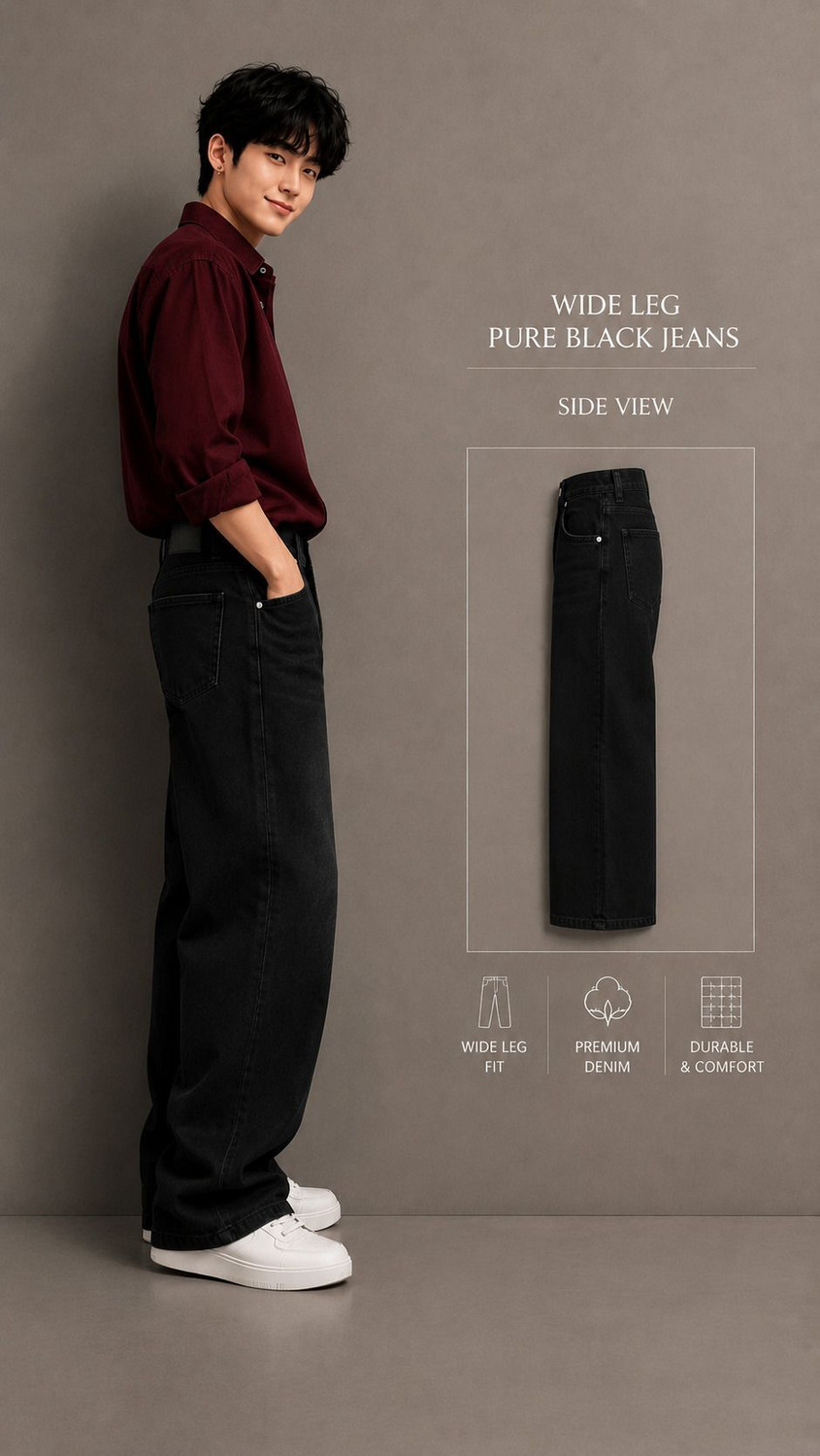 Image of OMP DENIM Men Loose Fit Mid Rise Black Jeans