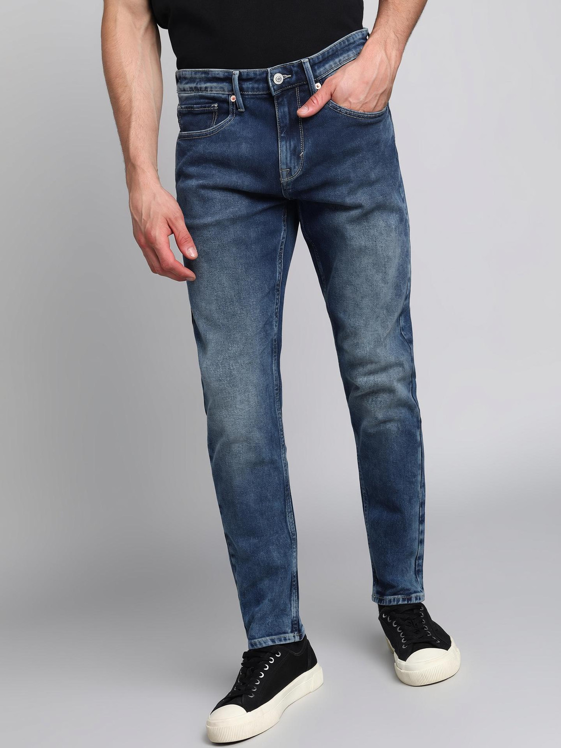 Image of FLYING MACHINE Men Super Skinny Mid Rise Black Jeans