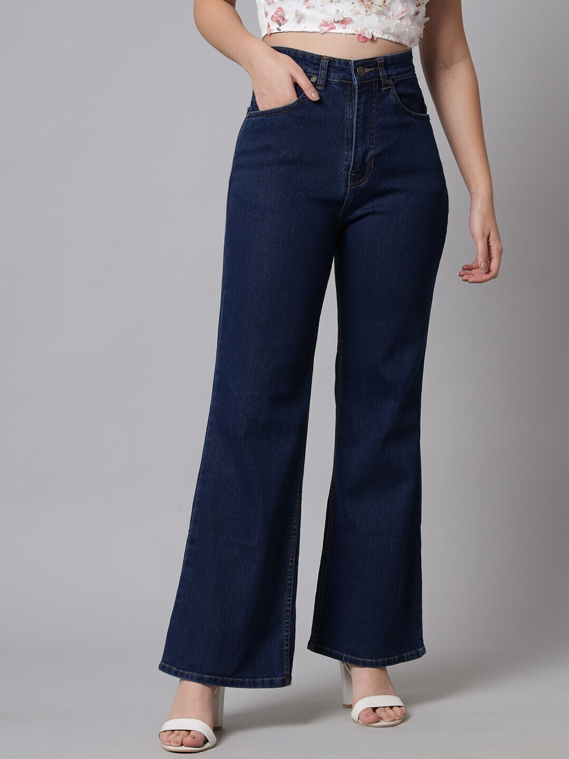 Image of GUTI Women Flared High Rise White Jeans