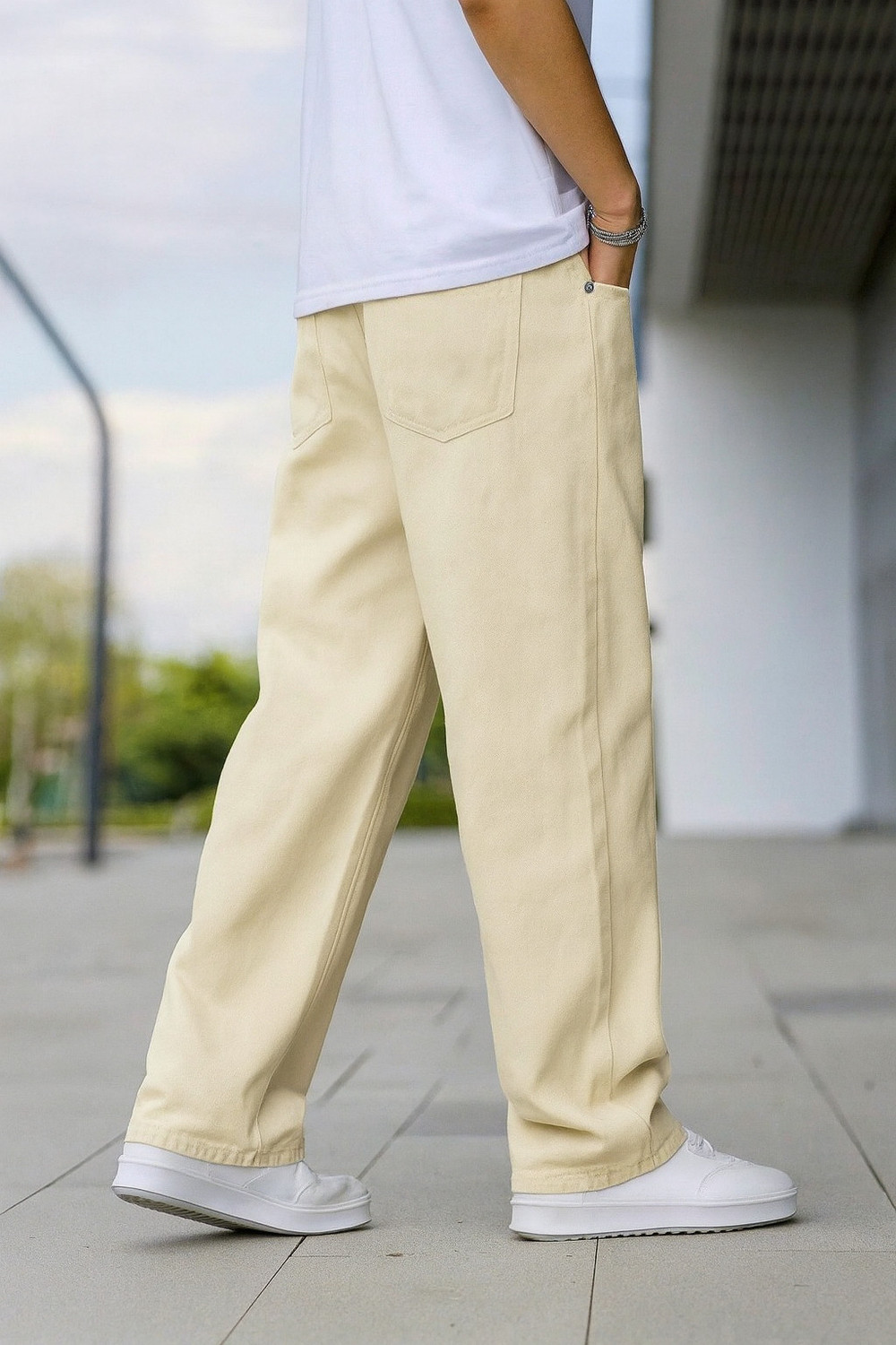 Image of Denim Hawk Men Loose Fit Mid Rise Beige Jeans