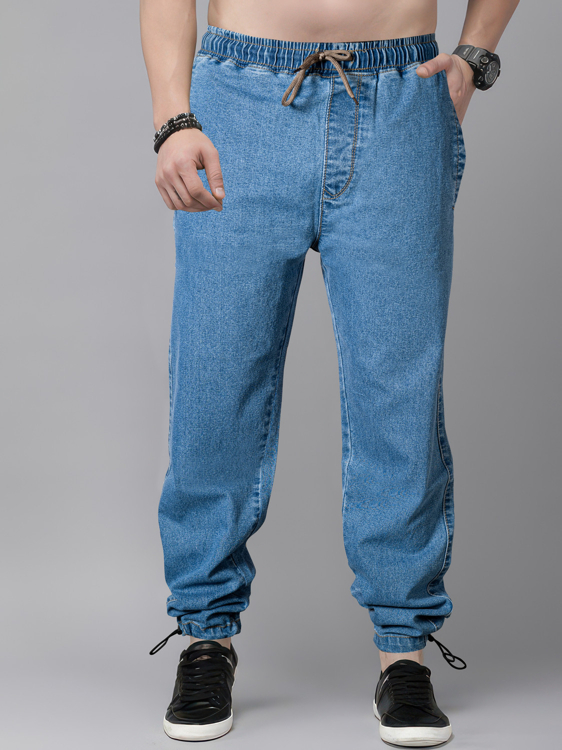 Image of ABFY ZOO Men Jogger Fit Mid Rise Blue Jeans