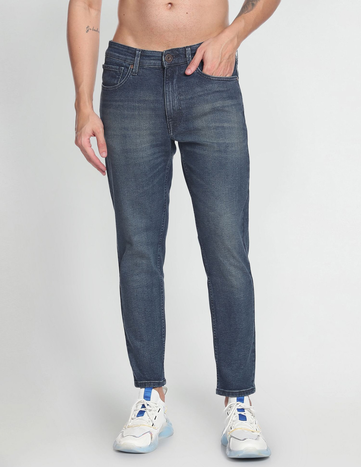Image of FLYING MACHINE Men Tapered Fit High Rise Blue Jeans