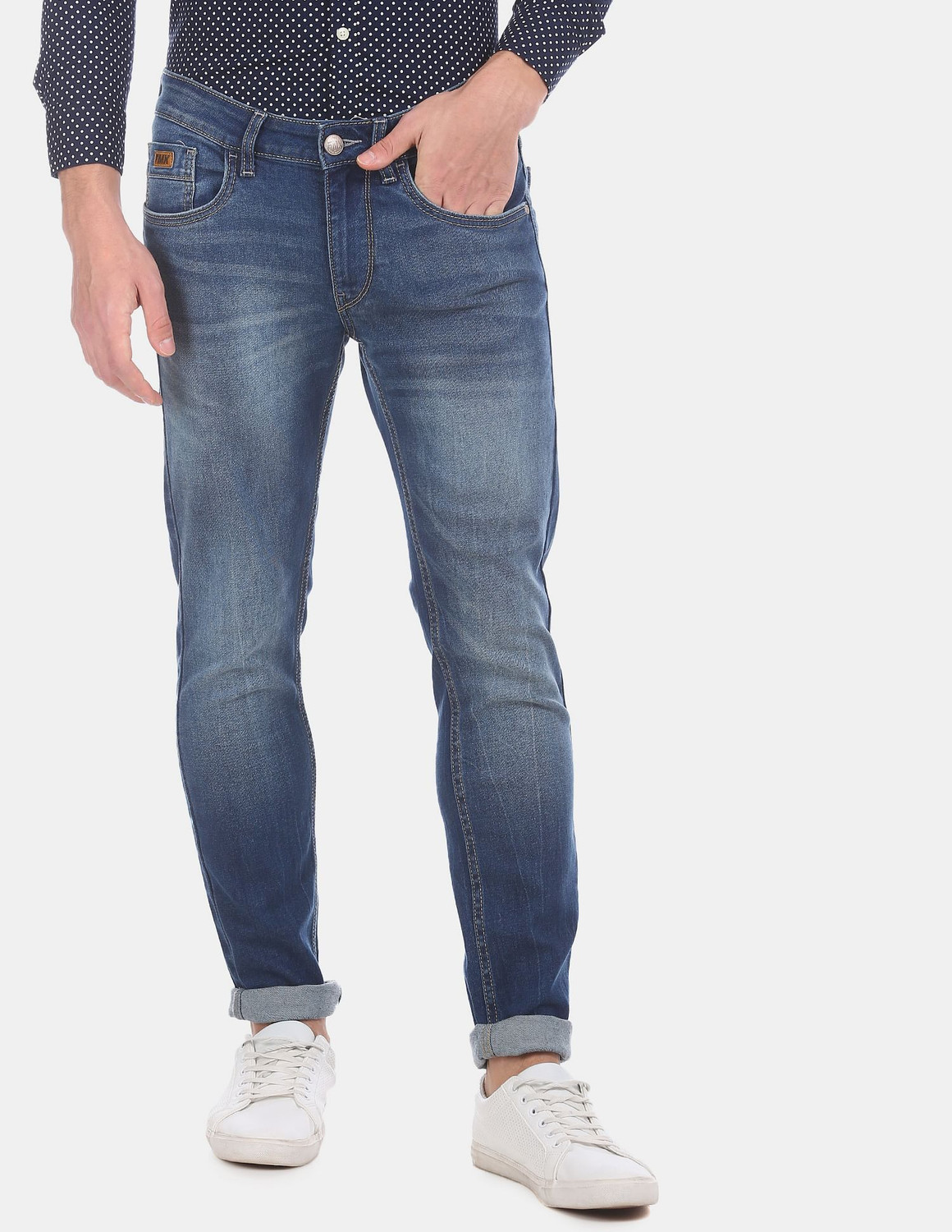 Image of FLYING MACHINE Men Skinny Low Rise Blue Jeans