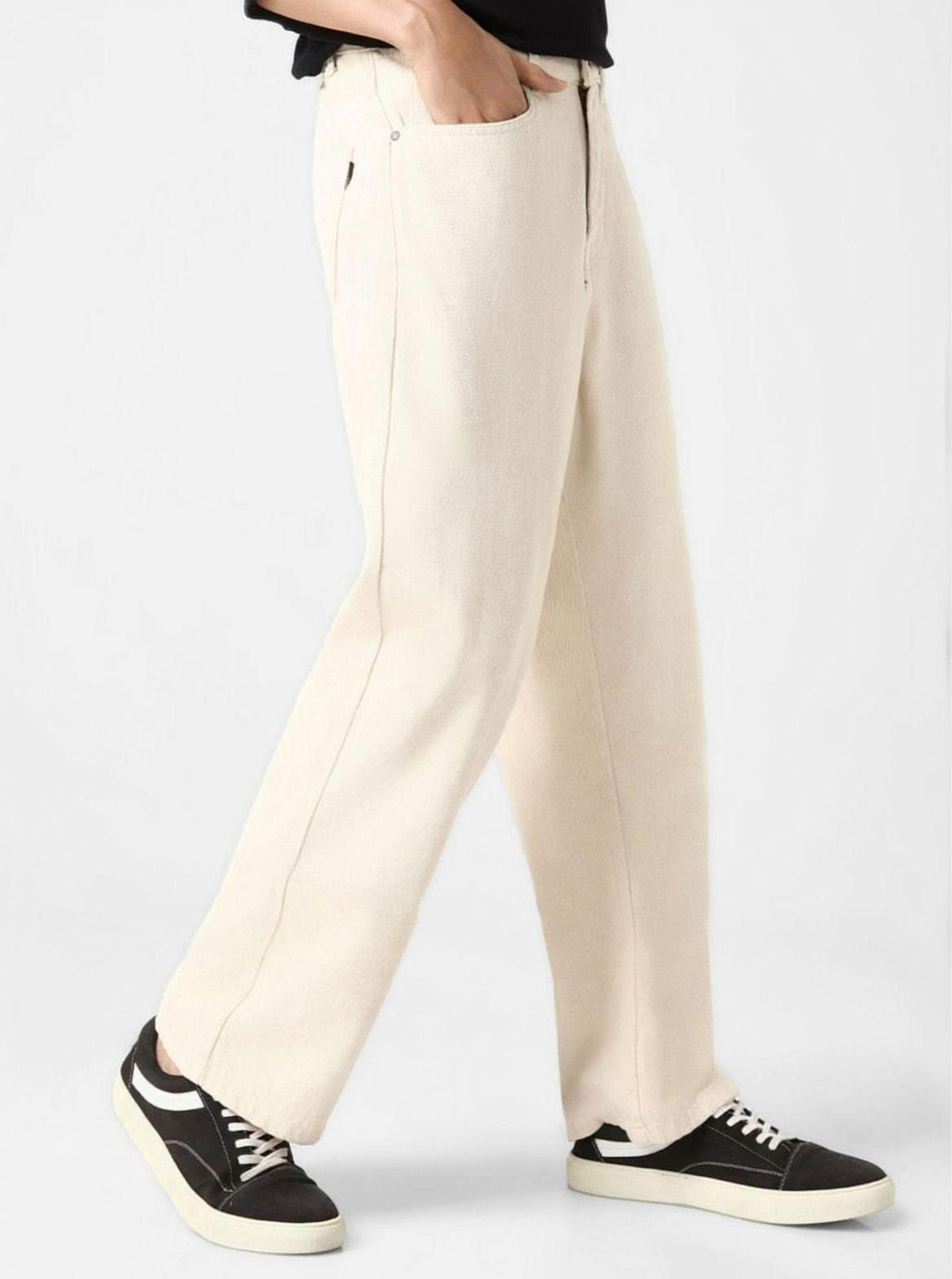 Image of Dkait Men Loose Fit Mid Rise Beige Jeans