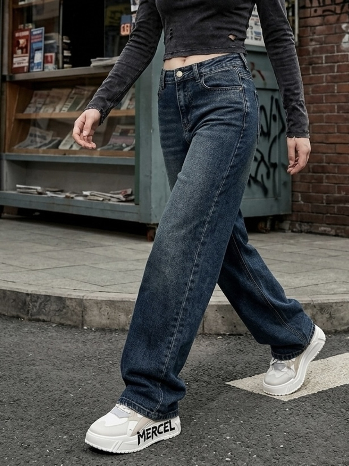 Image of STEPLE DENIMS Women Loose Fit High Rise Blue Jeans