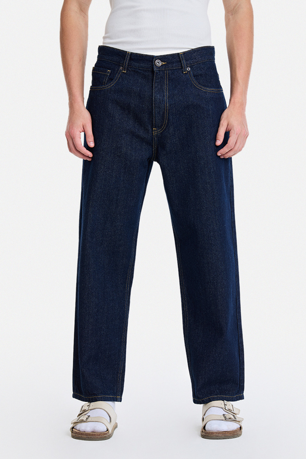 Image of Snitch Men Loose Fit Mid Rise Dark Blue Jeans