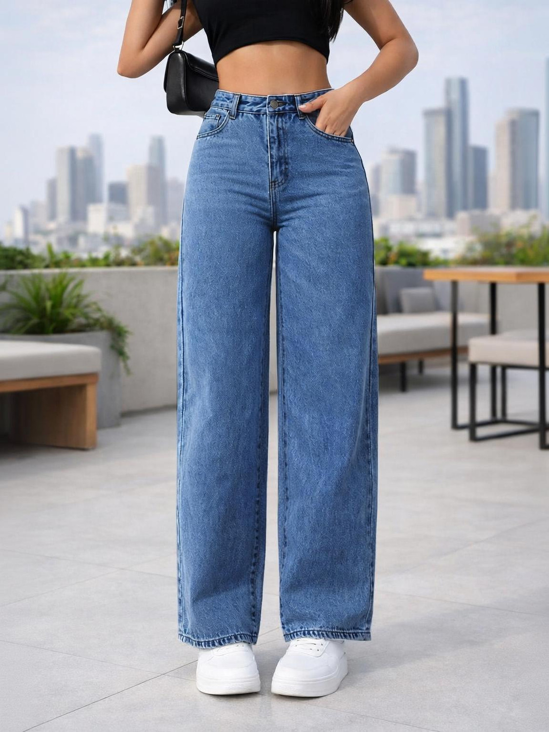 Image of LEDGE&EDGE Women Straight Fit High Rise Blue Jeans