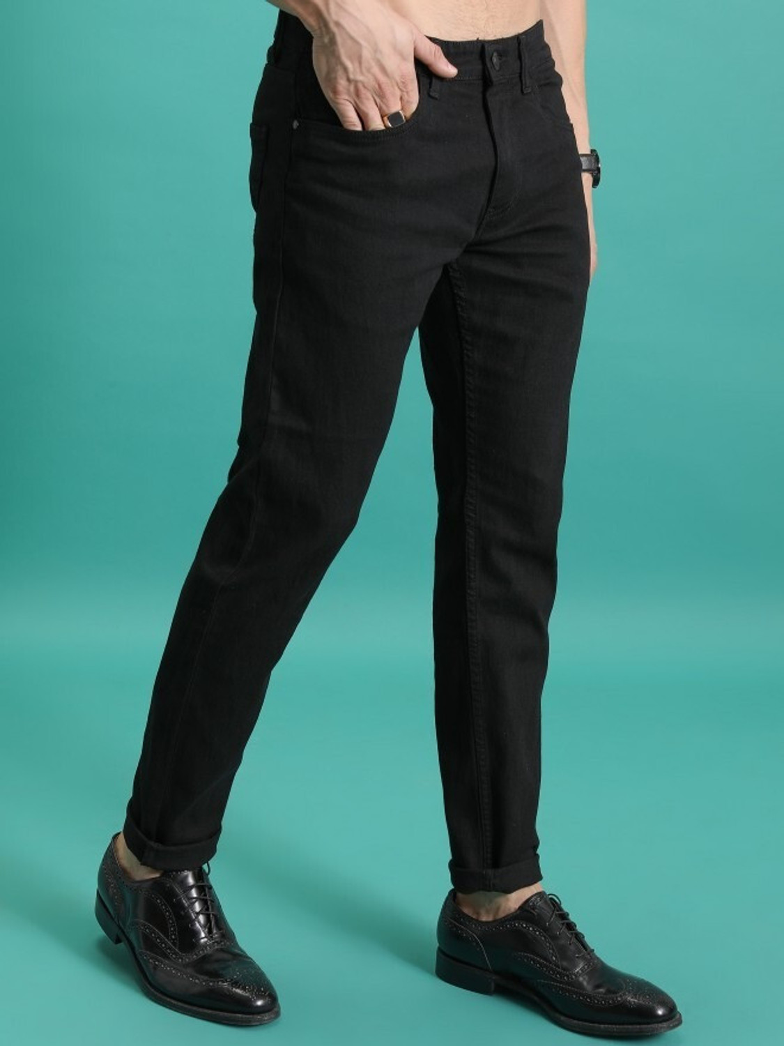 Image of Habbit Men Slim Mid Rise Black Jeans