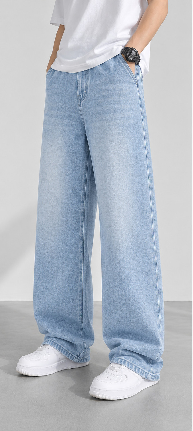 Old street Men Wide Leg Mid Rise Light Blue Jeans - Image 1