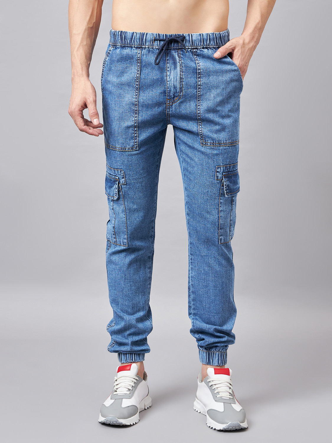 Image of ABFY ZOO Men Jogger Fit Mid Rise Blue Jeans