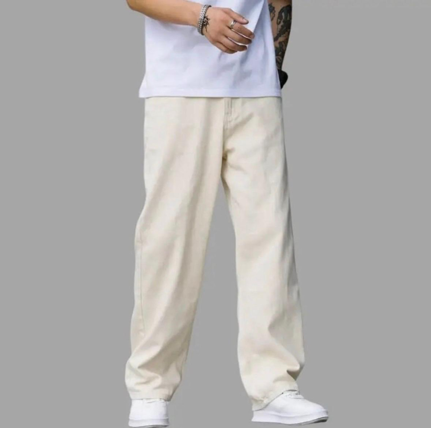 Image of DASHING FIT Men Loose Fit Mid Rise Beige Jeans