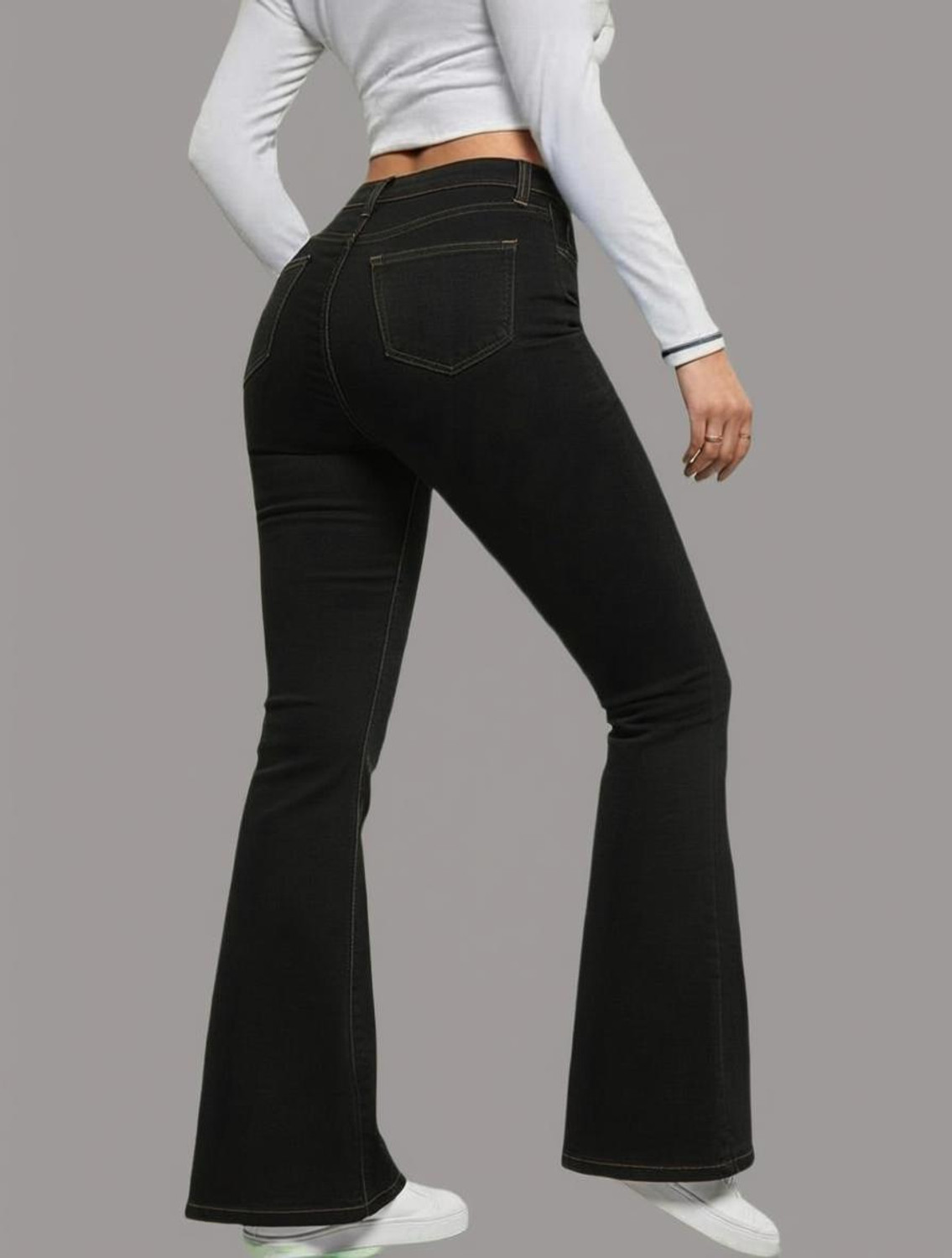Image of silver threads Women Flared High Rise Black Jeans