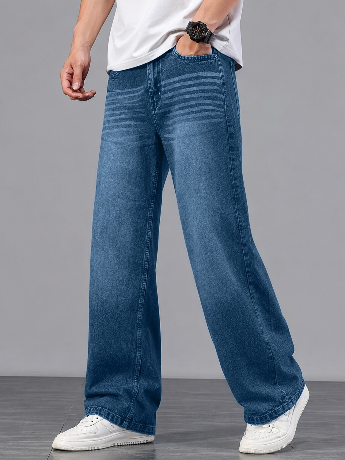 Plus91 Baggy Fit Men Blue Jeans - Image 5