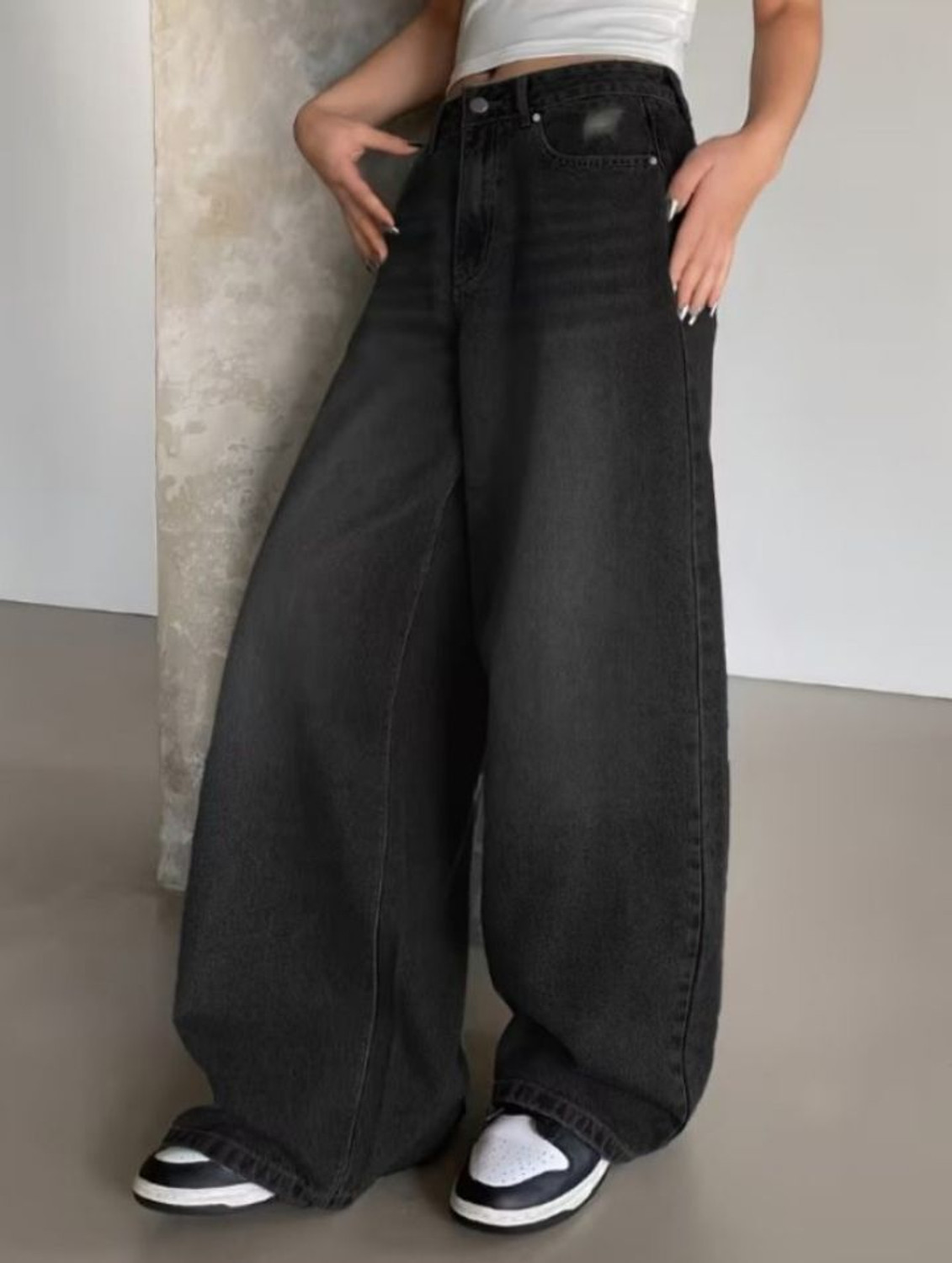 UPLIVA Women Wide Leg High Rise Black Jeans - Image 1