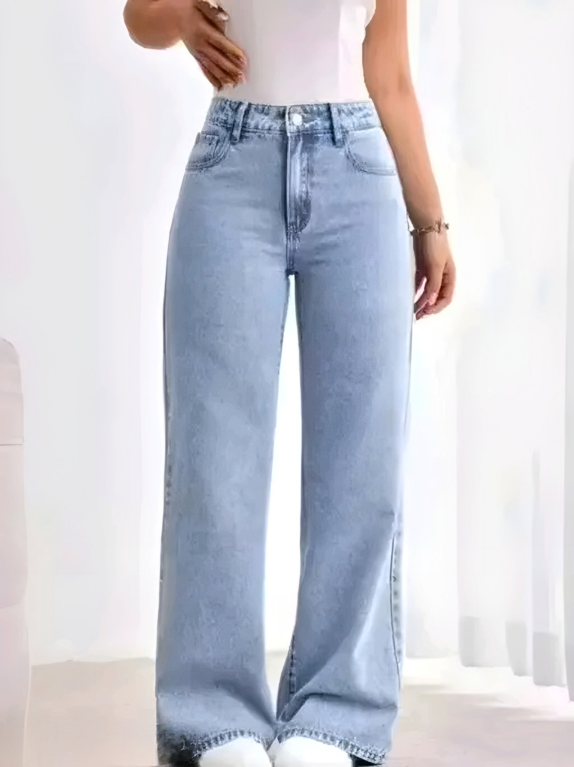 Image of KGN ENTERPRISES Women Wide Leg Mid Rise Black Jeans