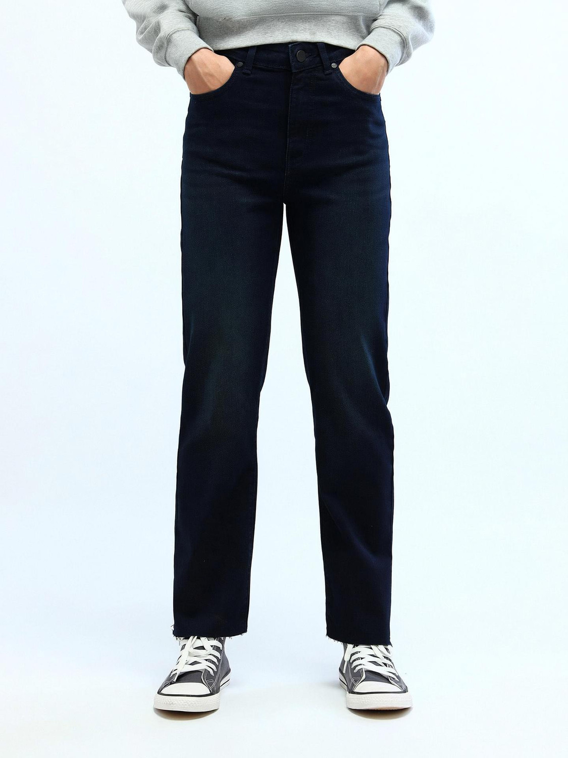 Image of FLYING MACHINE Women Straight Fit High Rise Blue Jeans