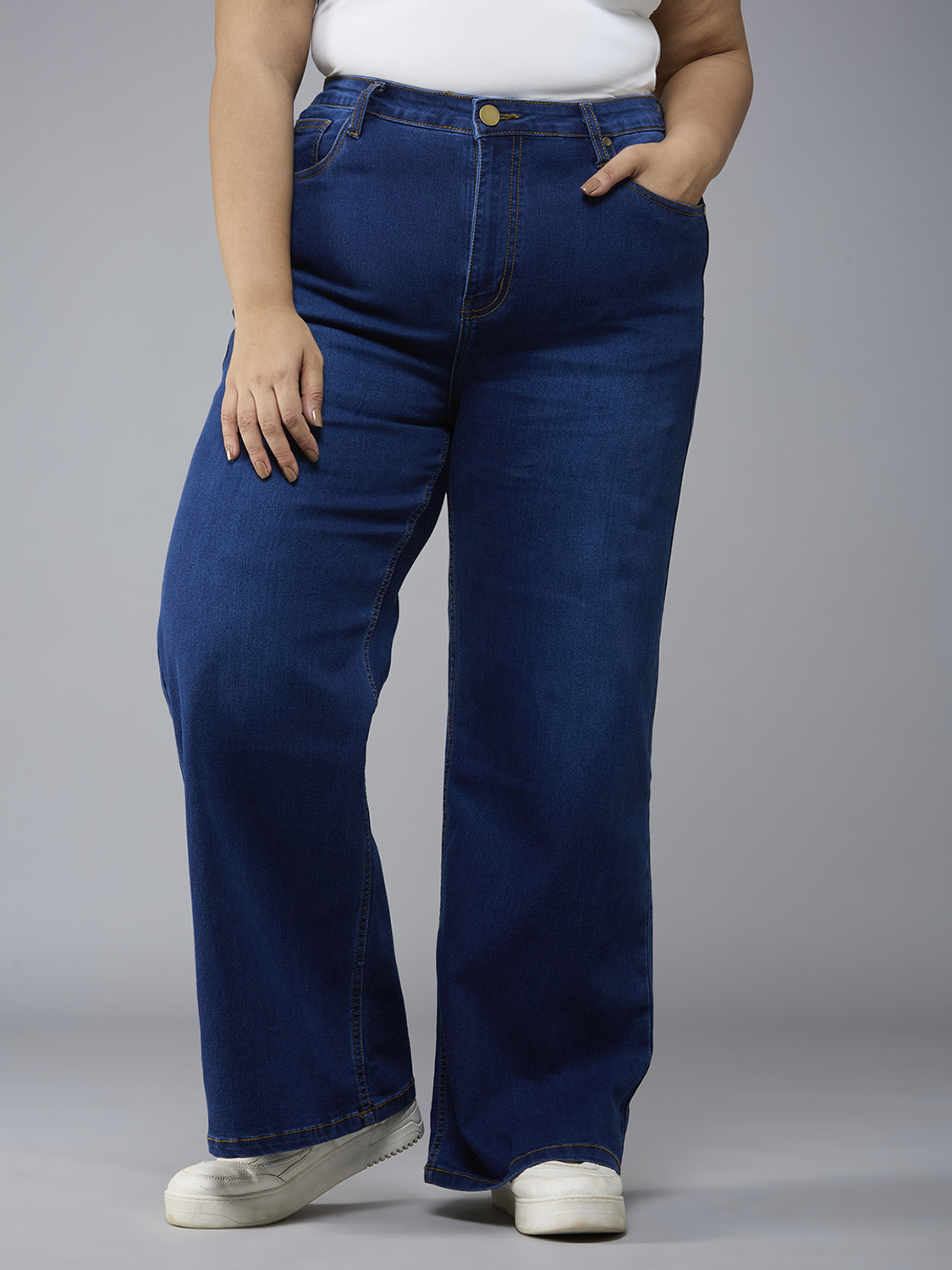 Image of Style Quotient Women Wide Leg Mid Rise Blue Jeans
