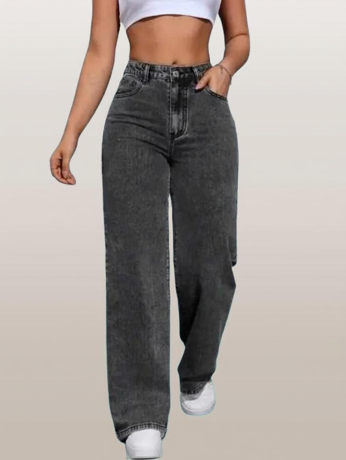 Image of KCM FASHION Women Straight Fit Mid Rise Black Jeans