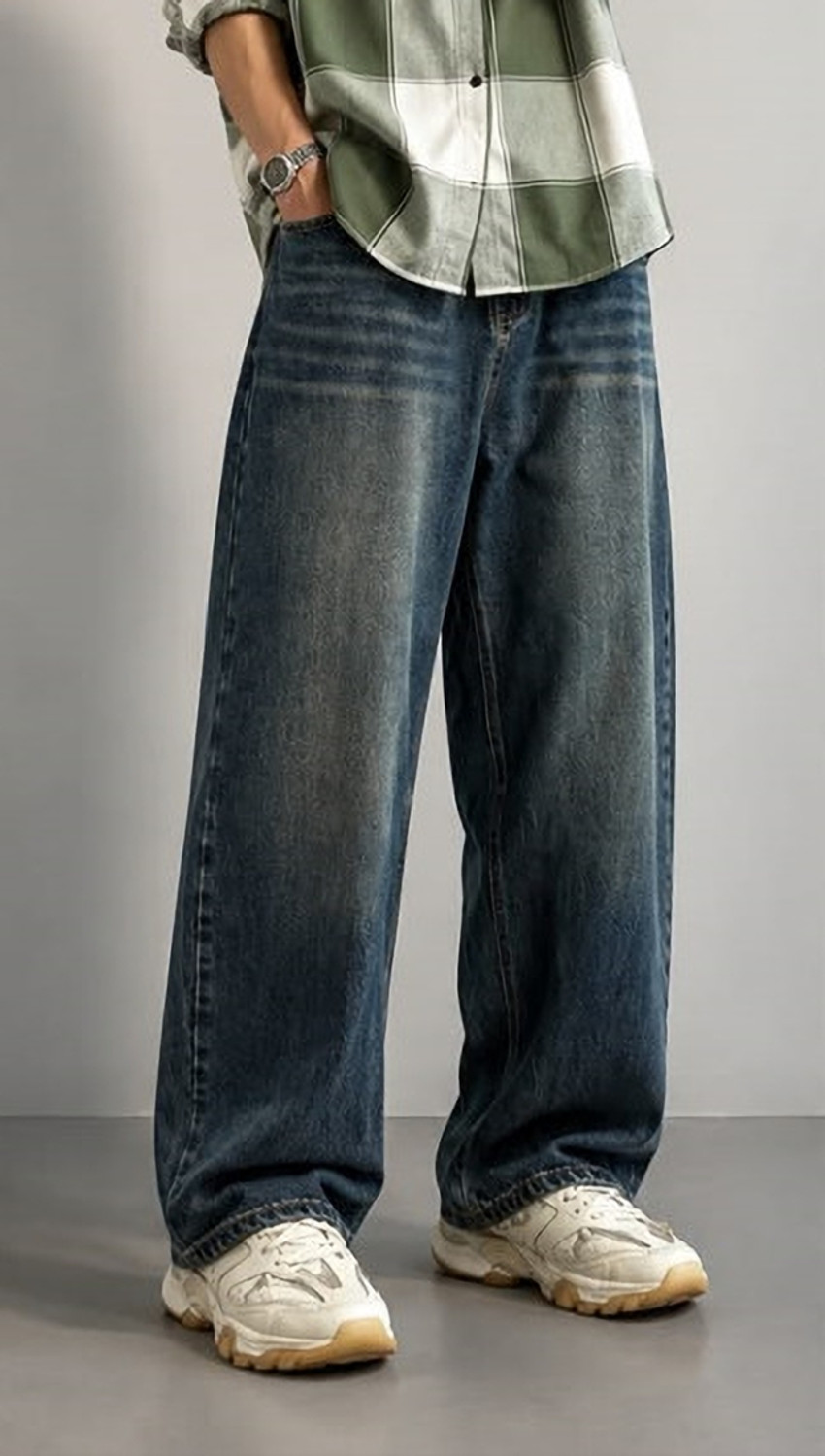 B4U Men Baggy Fit Mid Rise Blue Jeans - Image 1