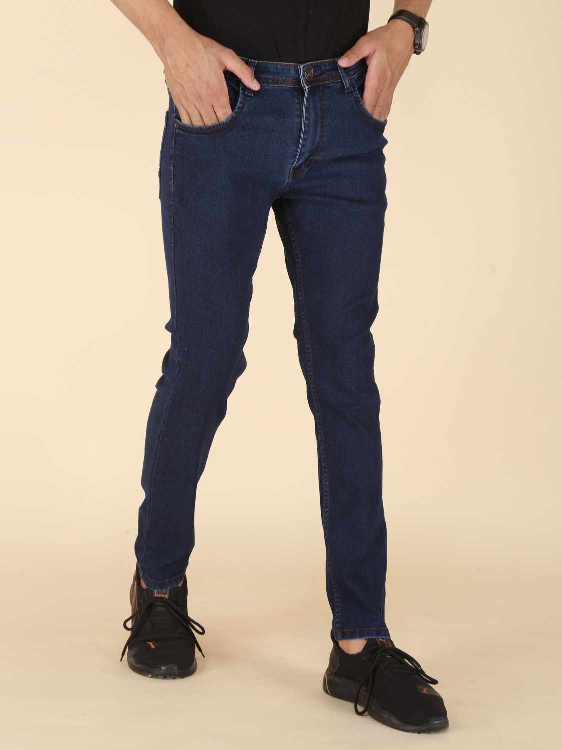 Image of FUBAR Men Slim Mid Rise Dark Blue Jeans