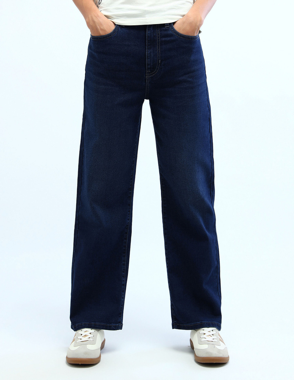 Image of FLYING MACHINE Women Straight Fit High Rise Blue Jeans