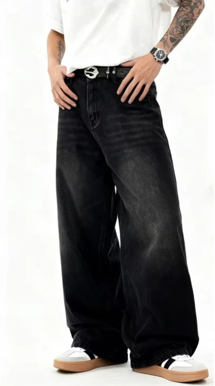 M E E T B K Men Baggy Fit High Rise Black Jeans - Image 1