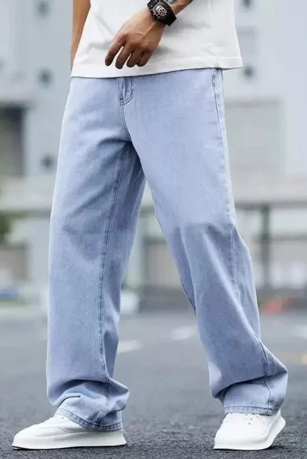 Image of Fader Men Loose Fit Mid Rise Light Blue Jeans