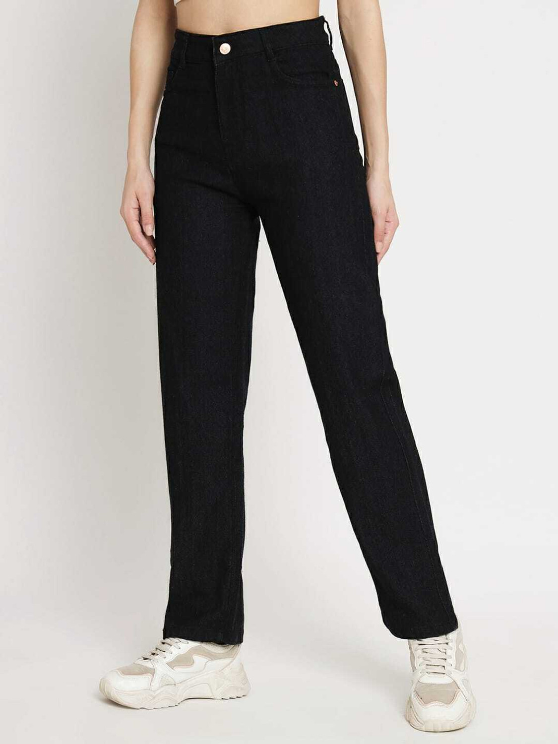Image of FashionFibre Women Straight Fit High Rise Black Jeans