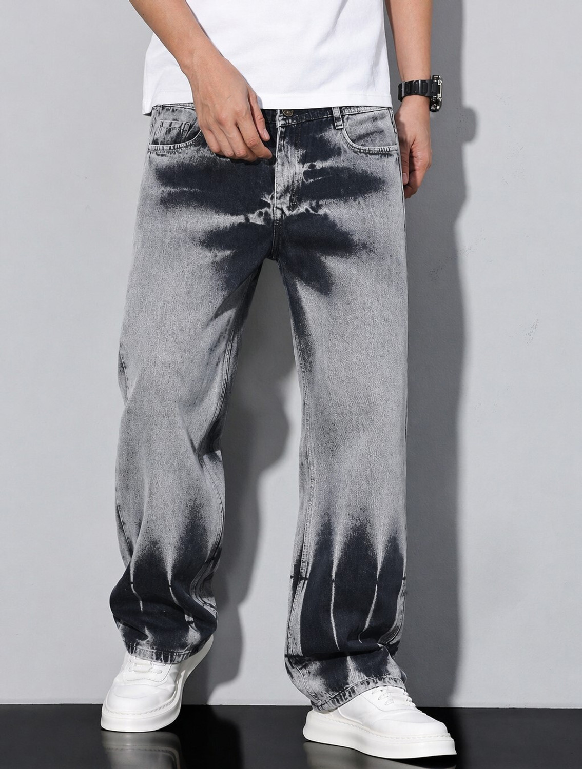 Image of Plus91 Men Straight Fit High Rise Black Jeans