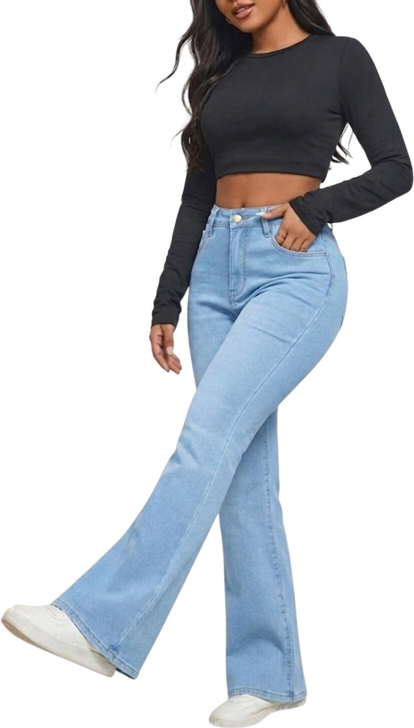 Image of FLYING MACHINE Women Boot-Leg Low Rise Blue Jeans