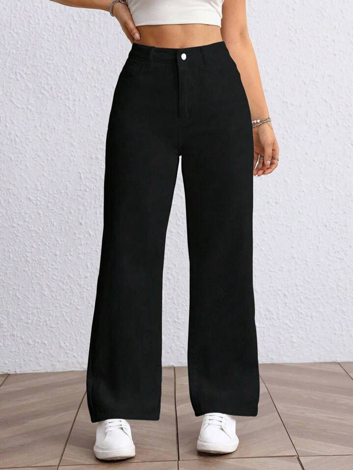 Image of silver threads Women Flared High Rise Black Jeans