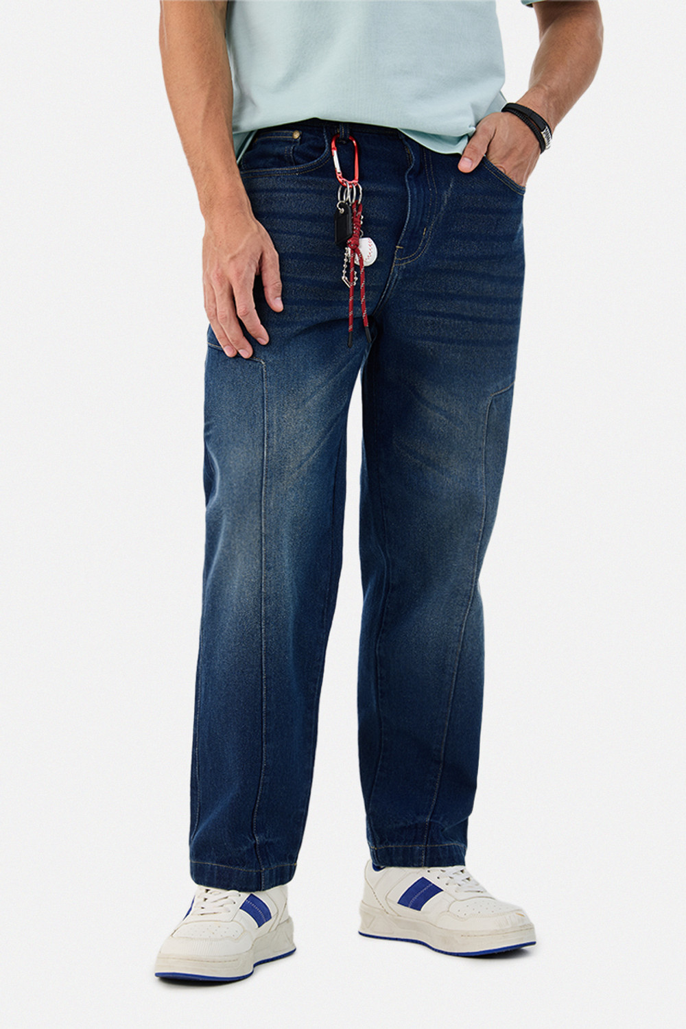Image of Snitch Men Loose Fit Mid Rise Dark Blue Jeans