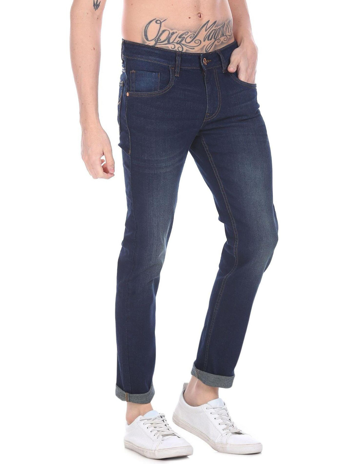 Image of FLYING MACHINE Men Skinny Low Rise Blue Jeans