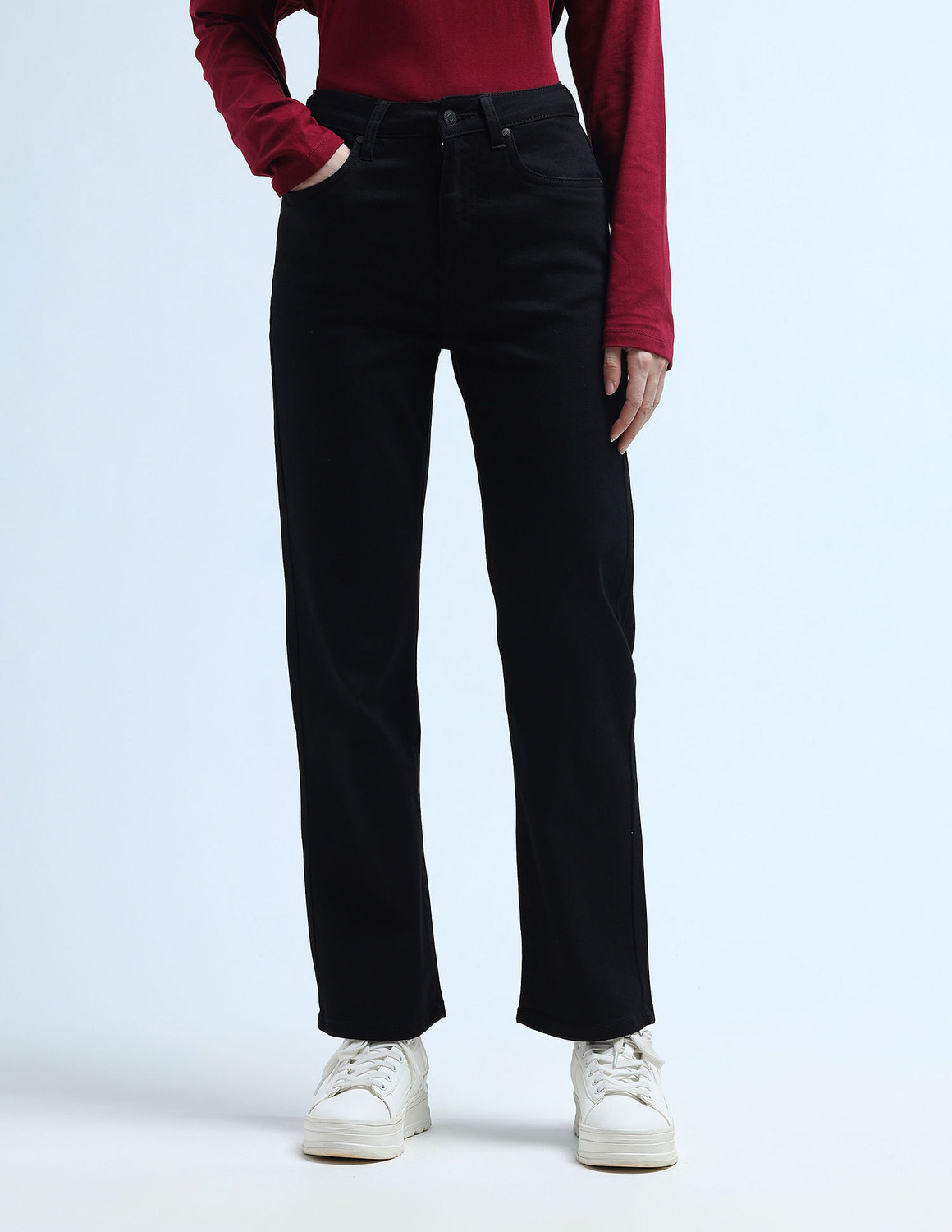 Image of LEVI'S Women Straight Fit High Rise Black Jeans