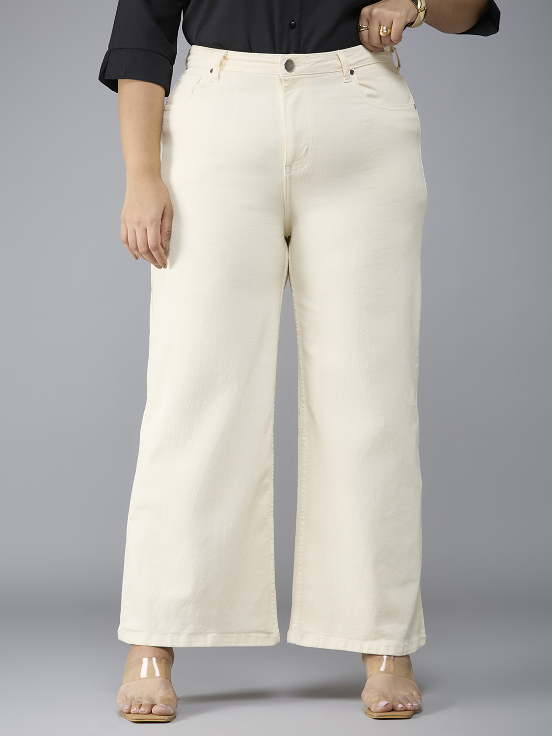 Image of Style Quotient Women Wide Leg Mid Rise Blue Jeans
