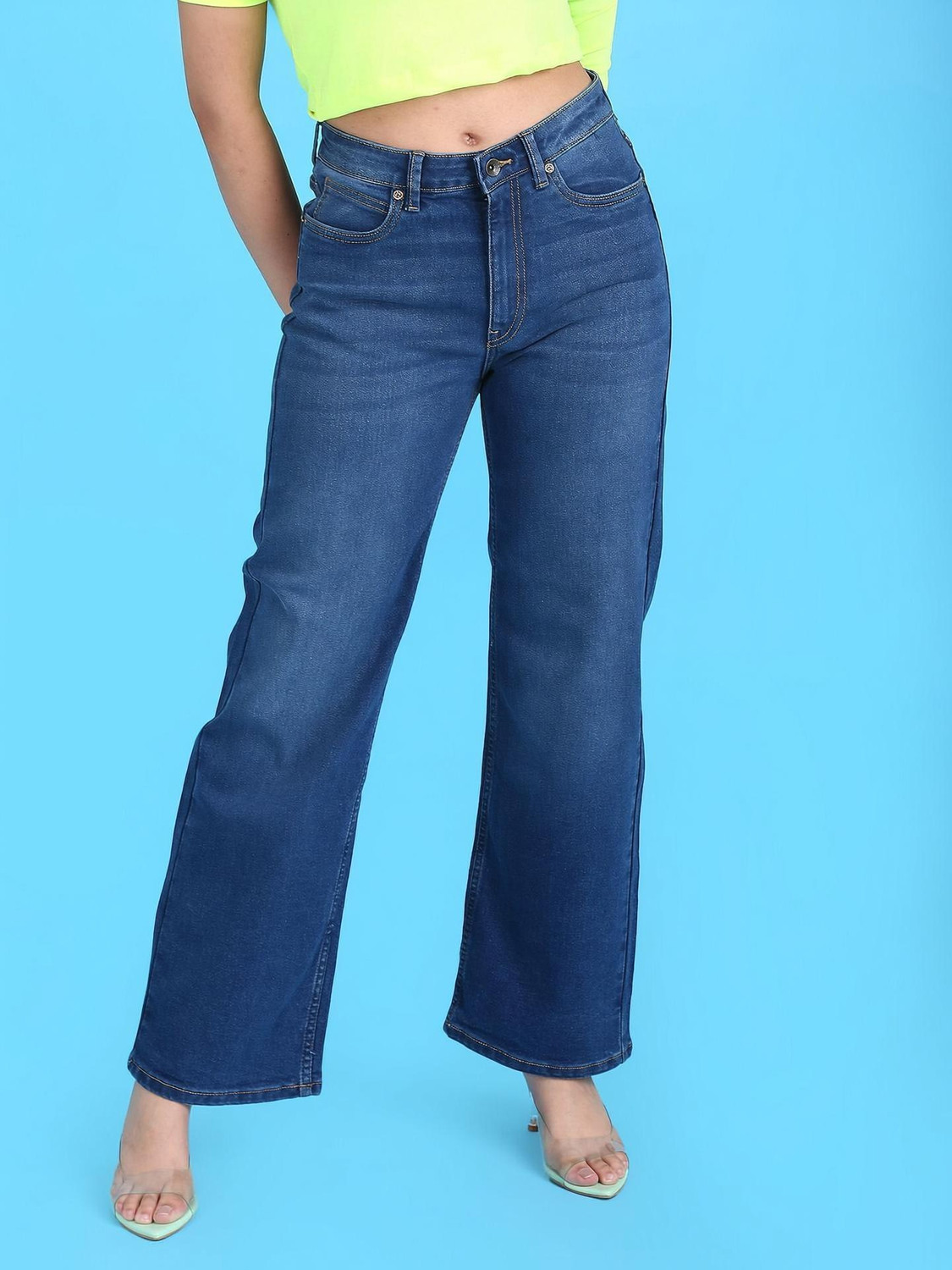 Image of FLYING MACHINE Women Straight Fit High Rise Blue Jeans