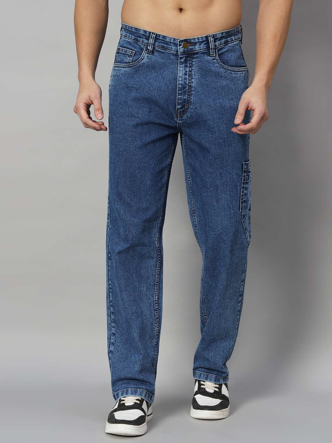 Image of GUTI Men Straight Fit Mid Rise Blue Jeans