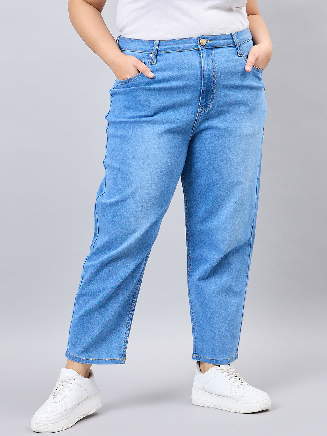 Image of Style Quotient Women Wide Leg Mid Rise Blue Jeans