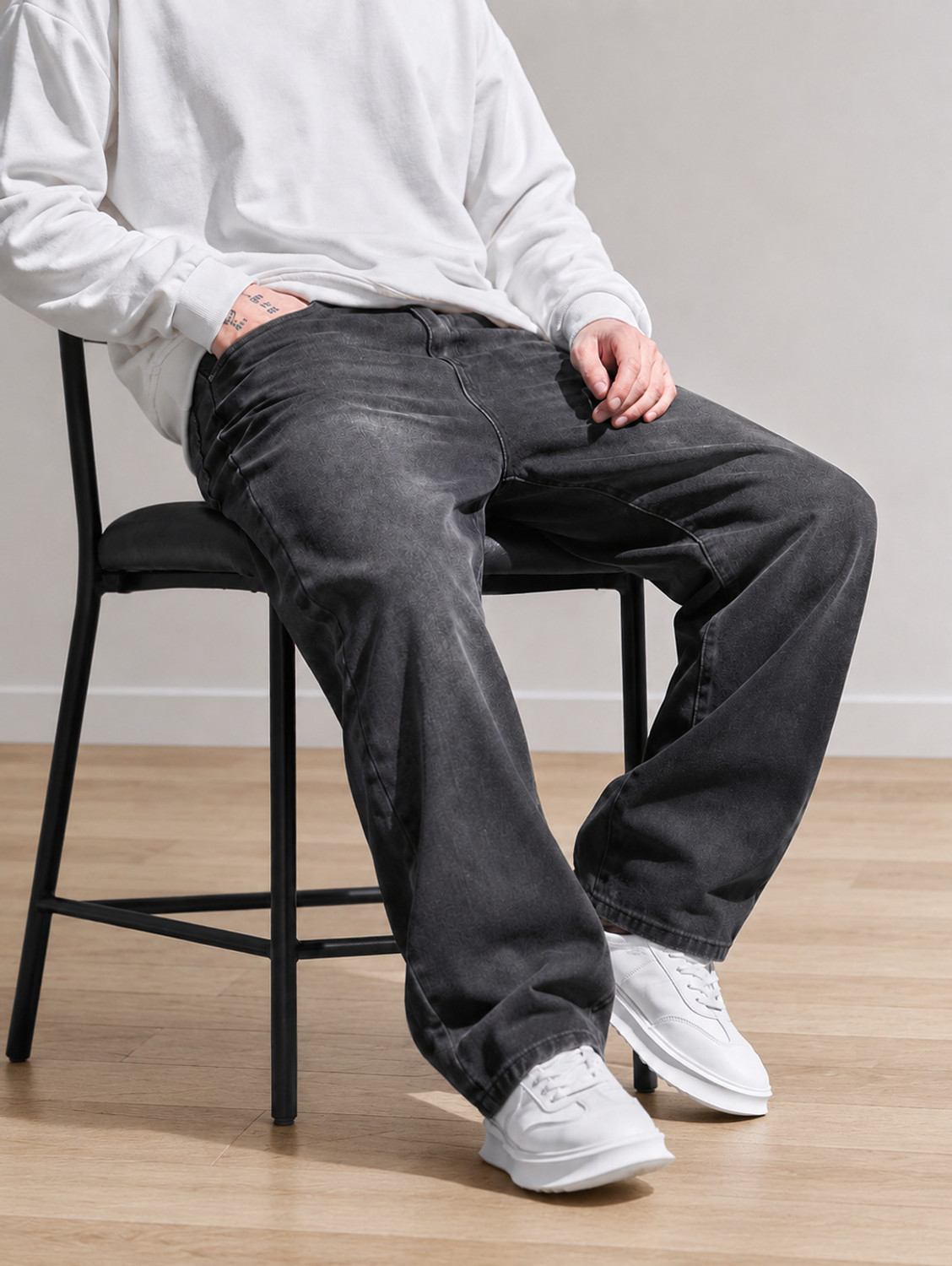 DENMORA Loose Fit Men Dark Grey Jeans - Image 5