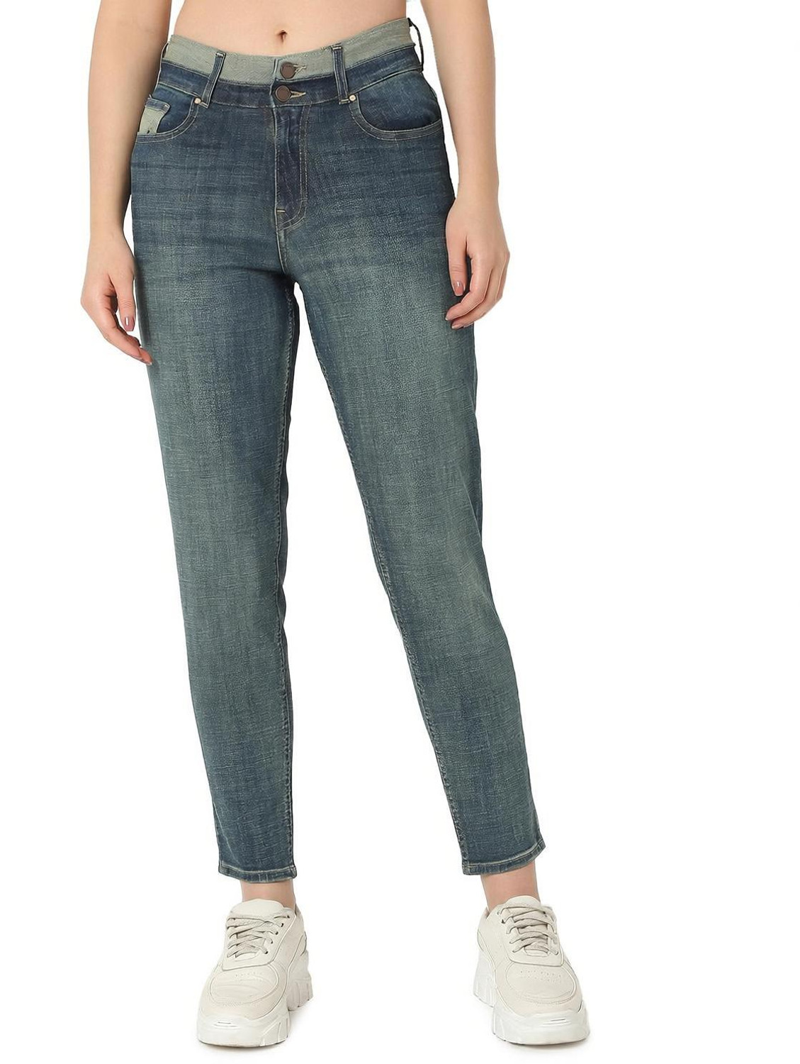 Image of Spykar Women Straight Fit High Rise Dark Blue Jeans