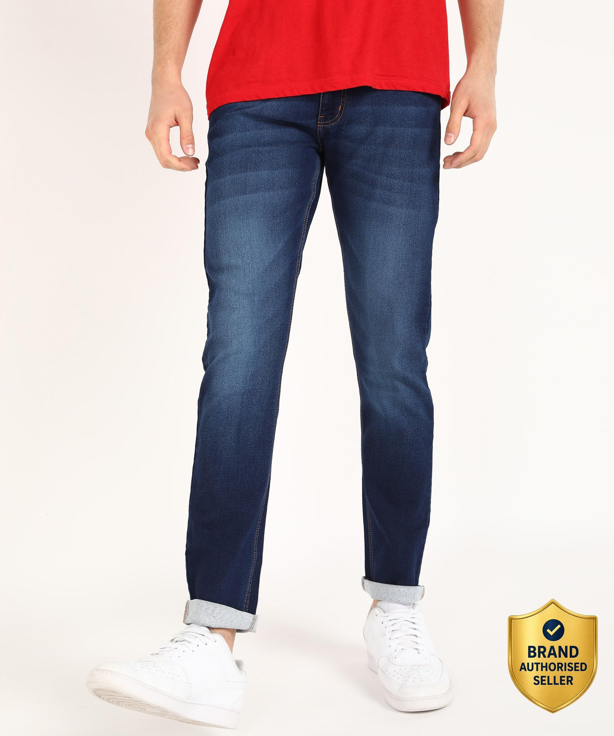 Image of NUMERO UNO Sustainable Denim Men Tapered Fit Low Rise Blue Jeans