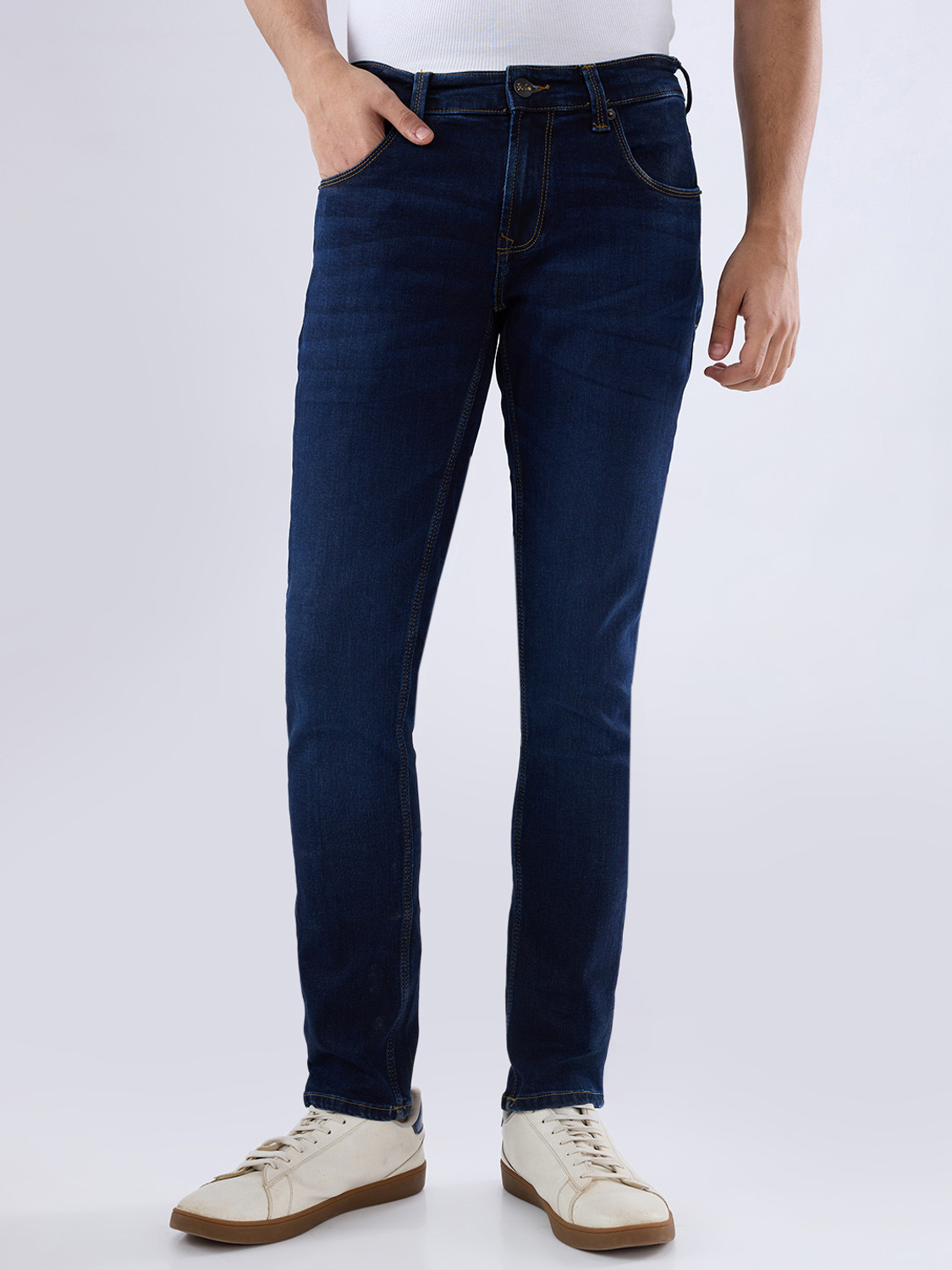 Image of Spykar Men Regular Mid Rise Blue Jeans