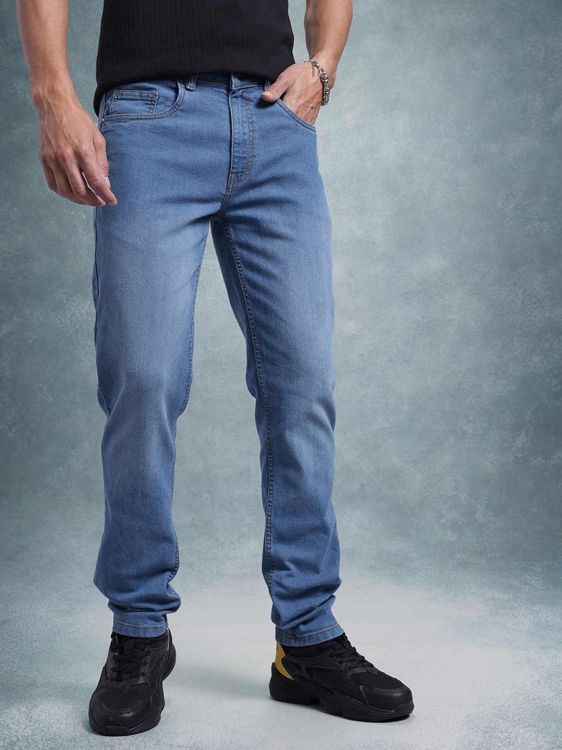 Image of Roadster Men Slim Mid Rise Blue Jeans