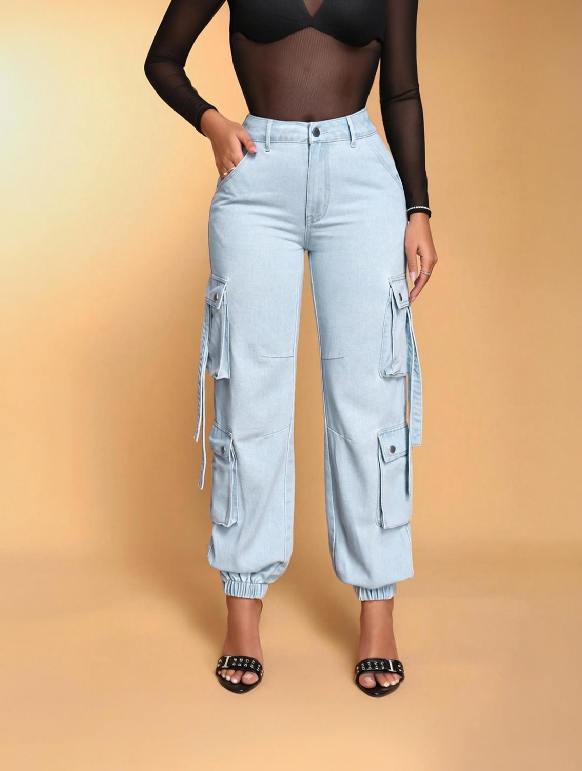 Image of Kedoths Women Jogger Fit Mid Rise Black Jeans